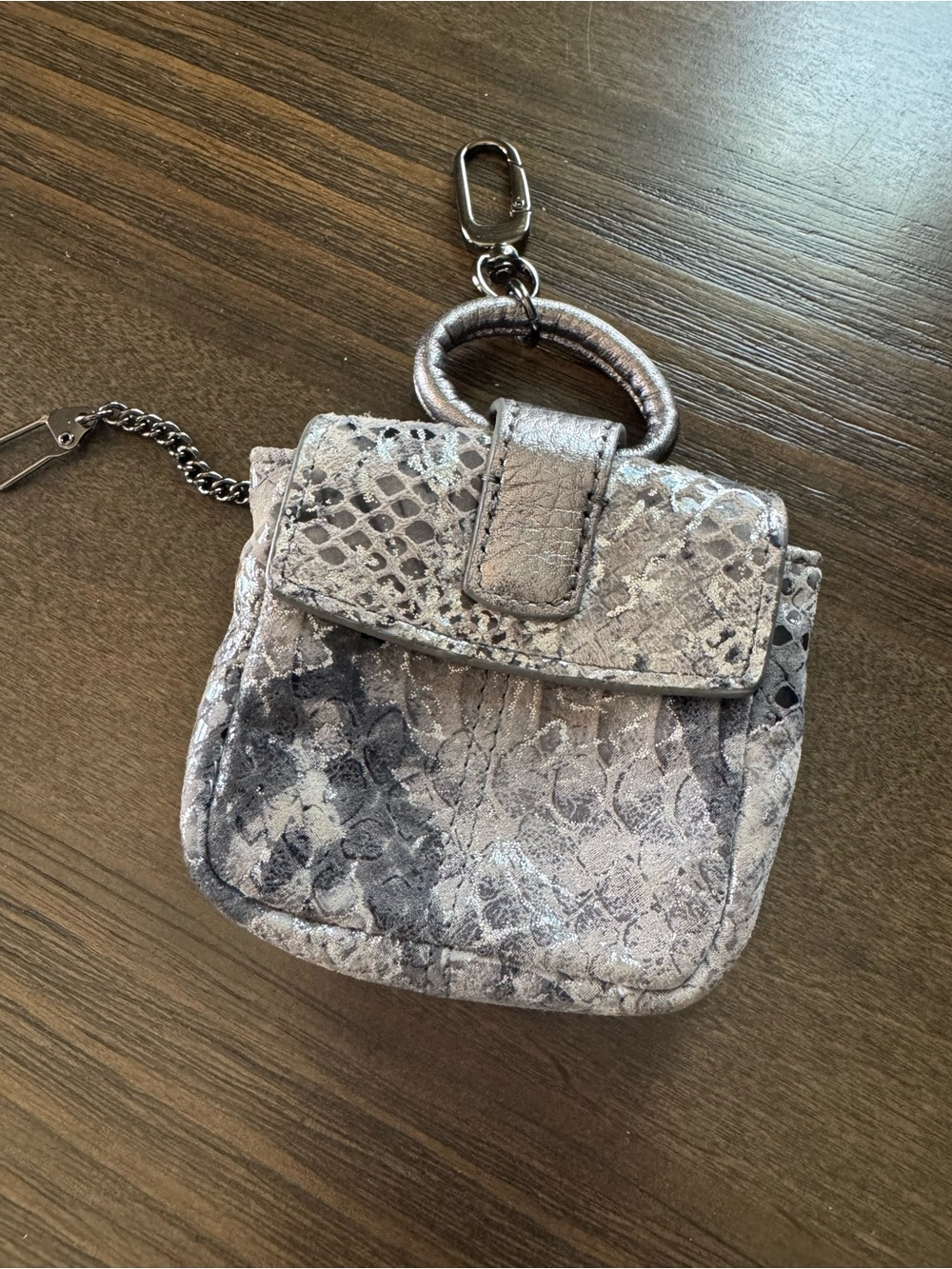 HOBO Silver Snake-Embossed Mini Key Pouch with Purple Lining - Picture 3 of 11